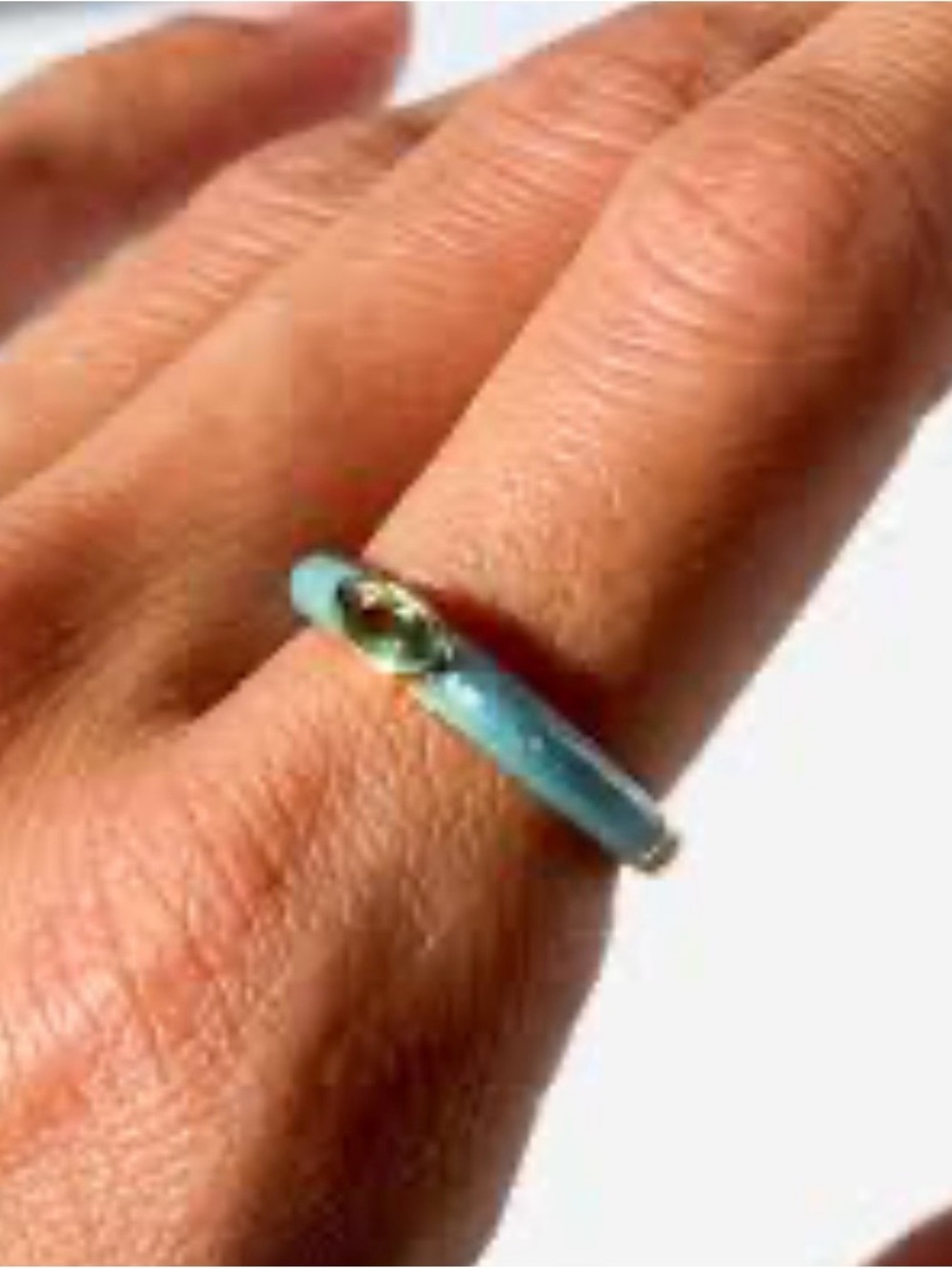 Gold-Tone Blue Enamel Ring with Green Crystal Accent Size 7 - Picture 3 of 7